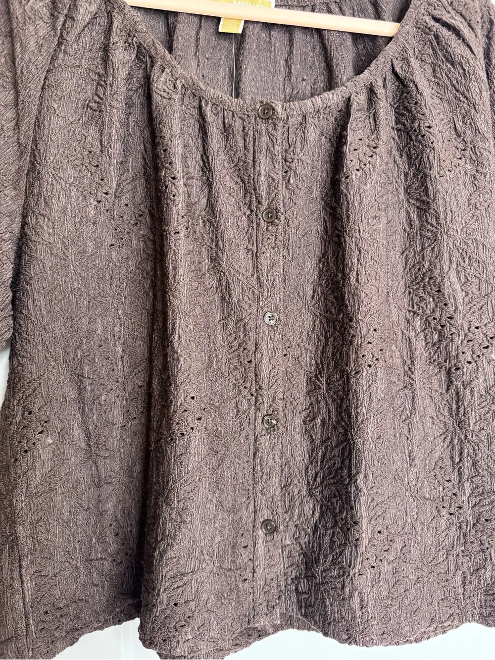 Michael Kors Brown Knit Eyelet Button Front Top